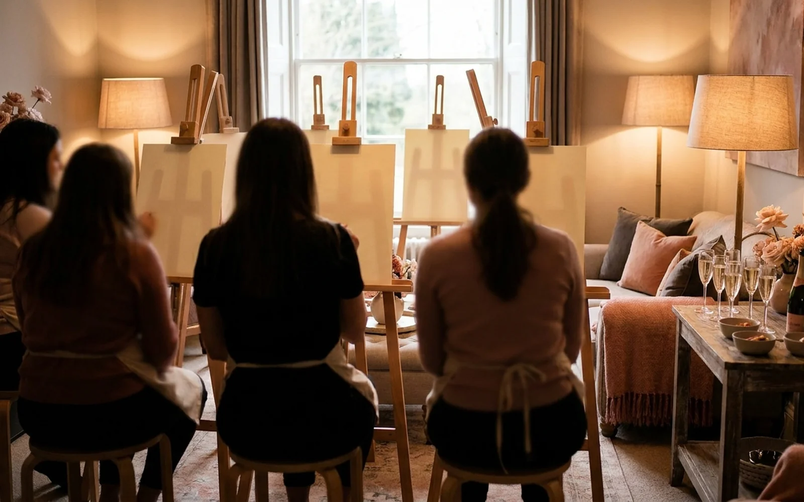 Hens group laughing during a life drawing class in an Adelaide CBD studio