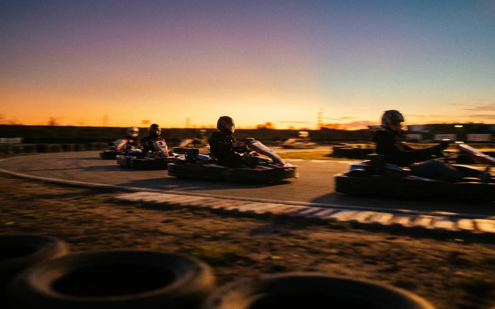 Bucks group racing go-karts wheel to wheel on a circuit near Adelaide