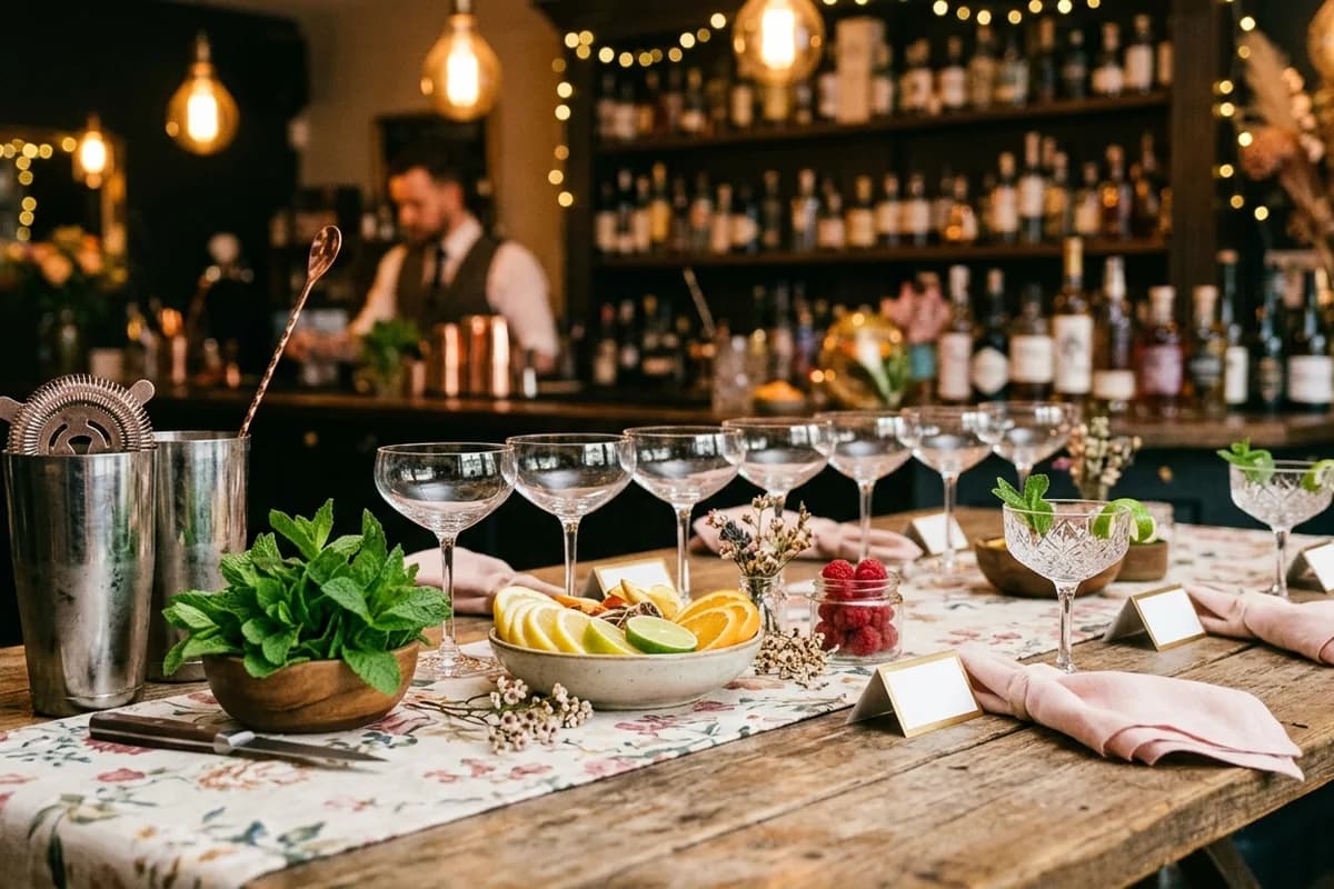 Hens group shaking cocktails at a bartender-led class in an Adelaide bar